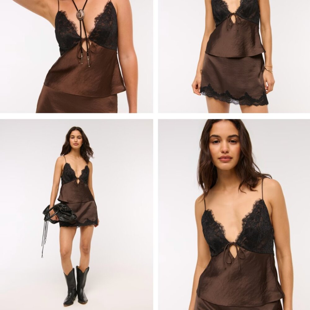 Abercrombie High Rise Lace & Satin Mini Skort